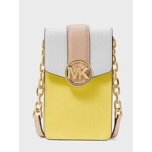 New Michael Kors Carmen Small Faux Leather Phone Crossbody Sunshine Multi